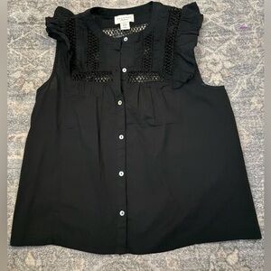 Calypso St. Barth Black Sleeveless Blouse with Crochet Detail